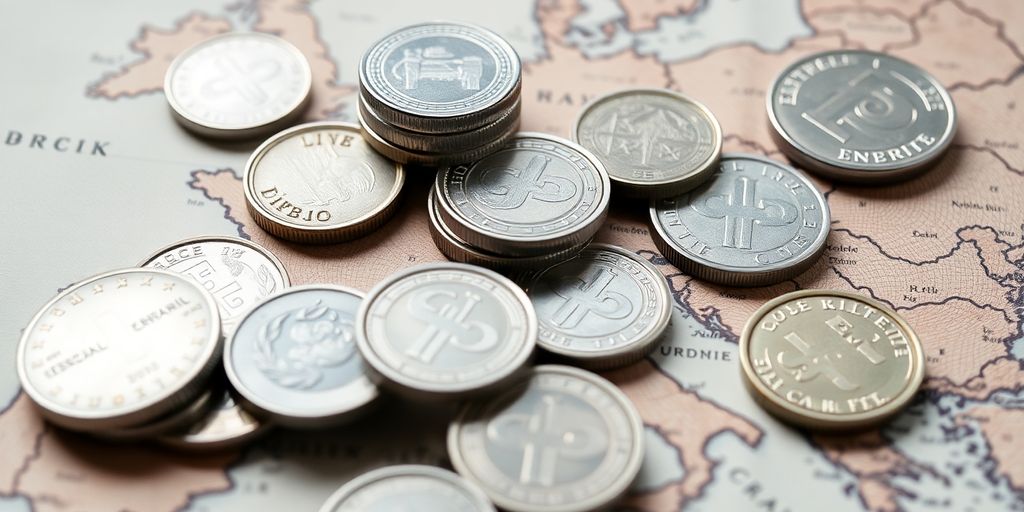 Pièces d'argent sur carte européenne