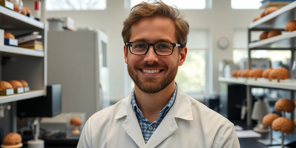 Photograph of Andrew Huberman in his neuroscience lab.