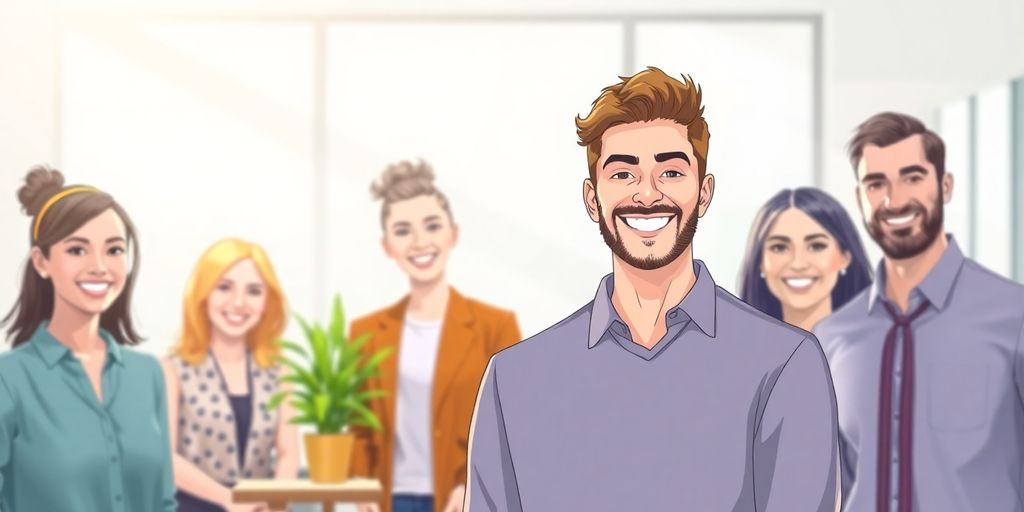 A smiling new employee meeting colleagues in an office.