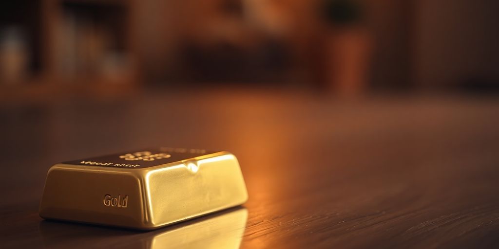 Lingot d'or sur une table en bois.