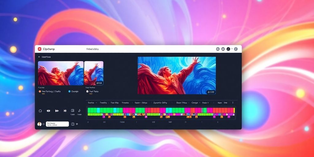 Sleek video editing interface with colorful editing tools.