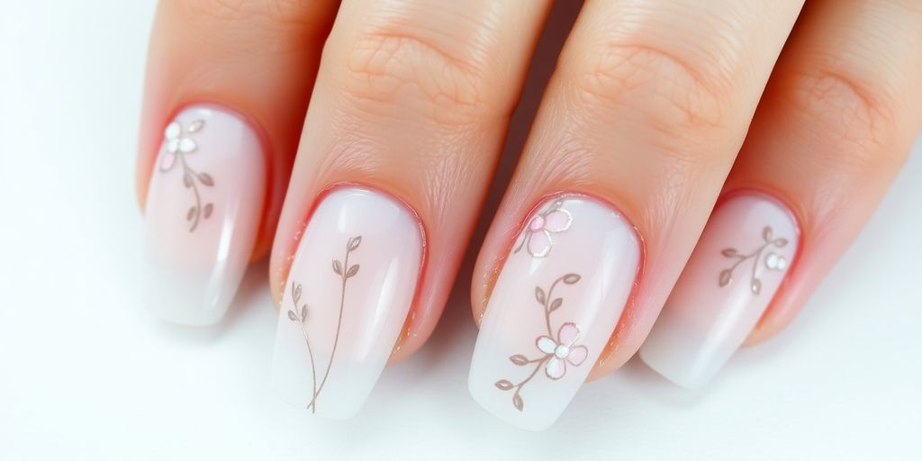 Unhas de gel decoradas em cores claras e elegantes.