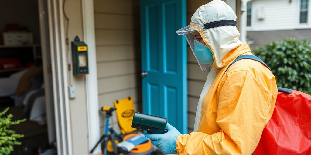 Professional inspecting home for remediation services.