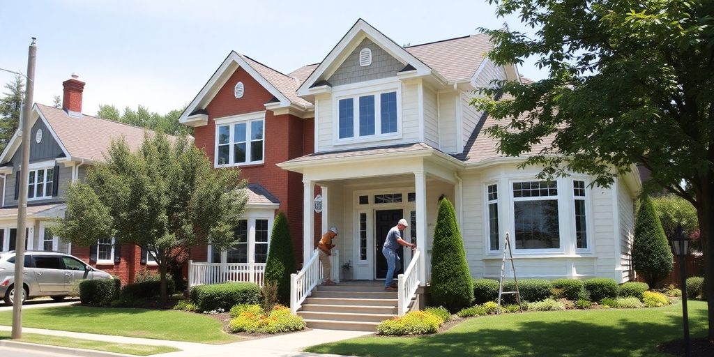 Home exterior renovation with skilled contractors working.