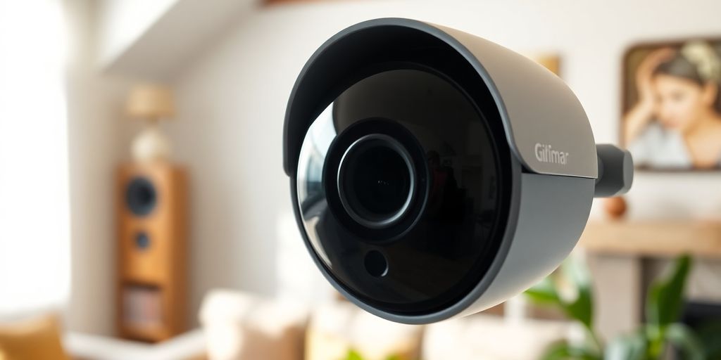 Câmera de segurança moderna em ambiente residencial.