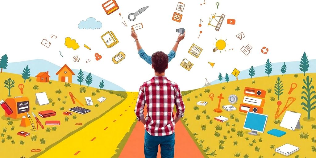Person at a crossroads exploring diverse career paths.