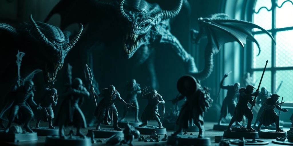 Call of Cthulhu RPG miniatures: monsters and investigators.