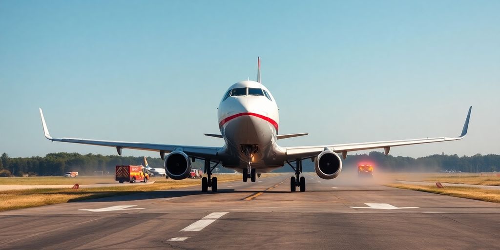 Aircraft making an emergency landing on the runway.