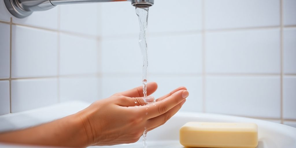 Immune Support While Traveling 4 Person washing hands in a public restroom.