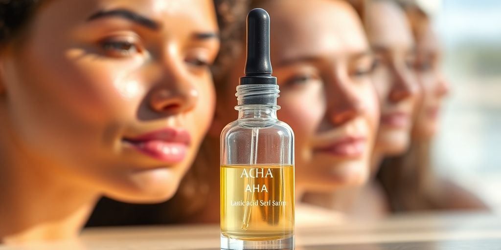 Lactic acid serum bottle, glowing skin