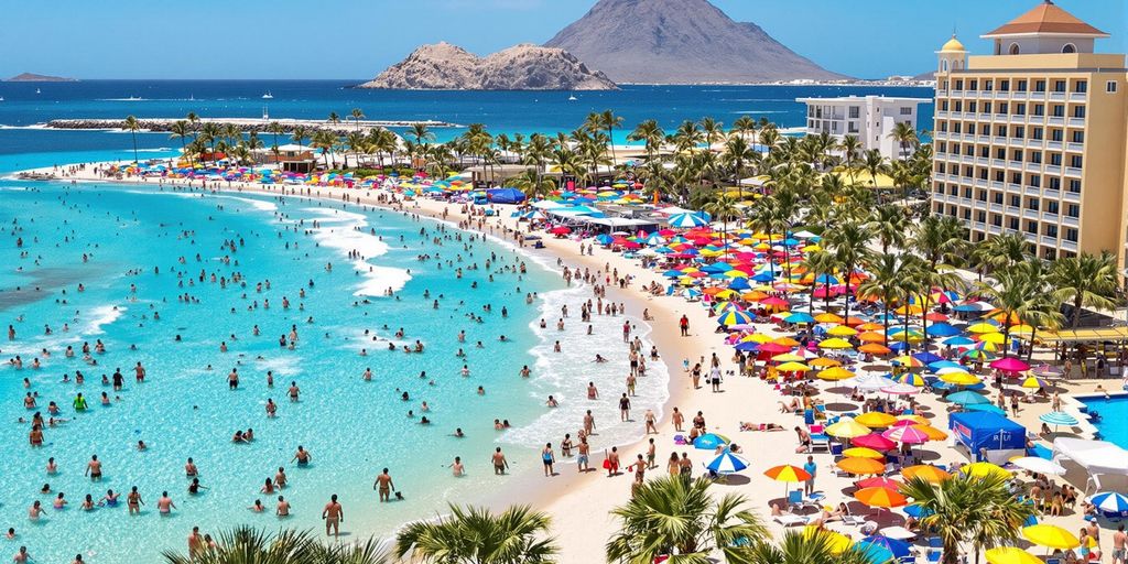 Colorful beach activities at Riu Palace San Lucas.