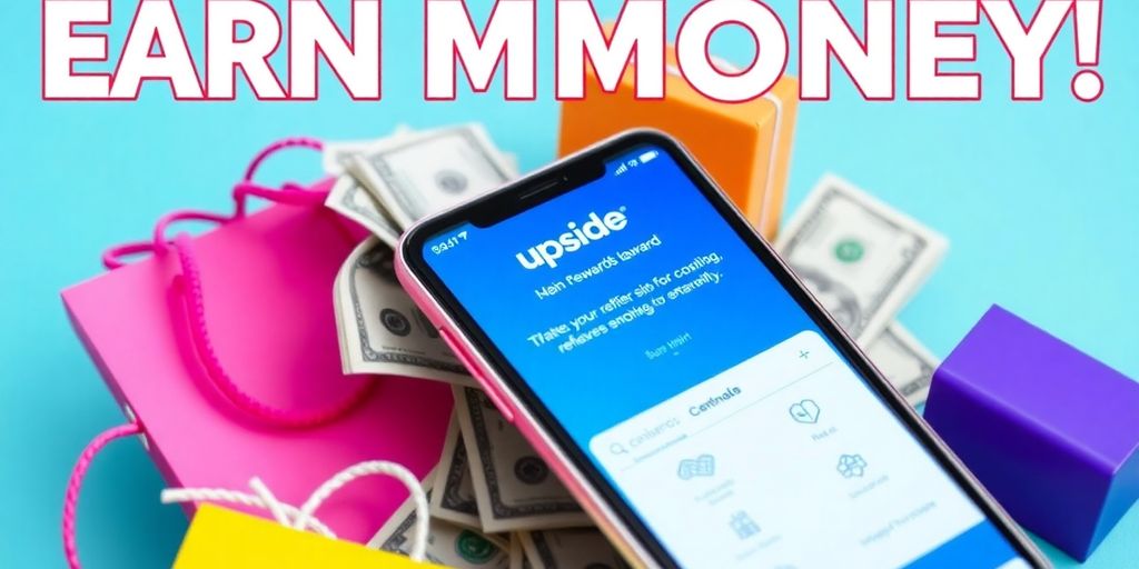 Smartphone with Upside app and cash around it.