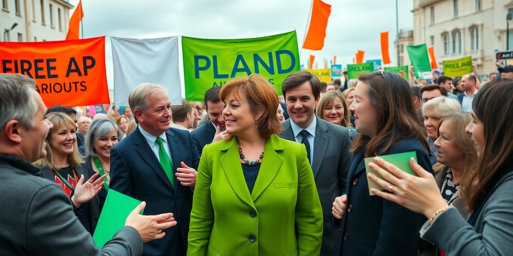 Scène dynamique de campagne électorale en Irlande.