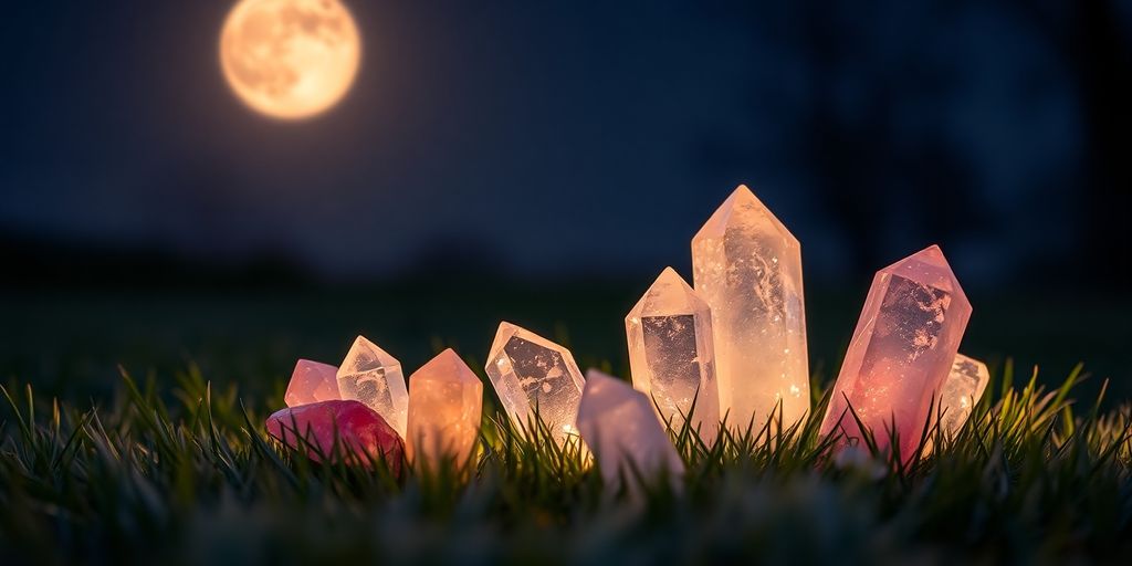 Crystals on grass illuminated by the strawberry moon.