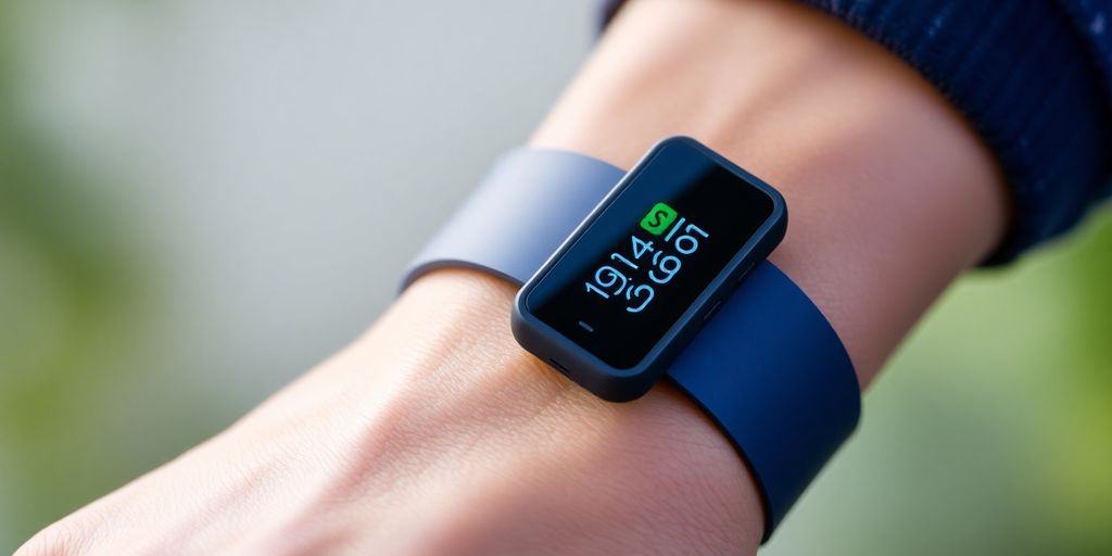 Imagem de uma Mi Band no pulso de uma pessoa.
