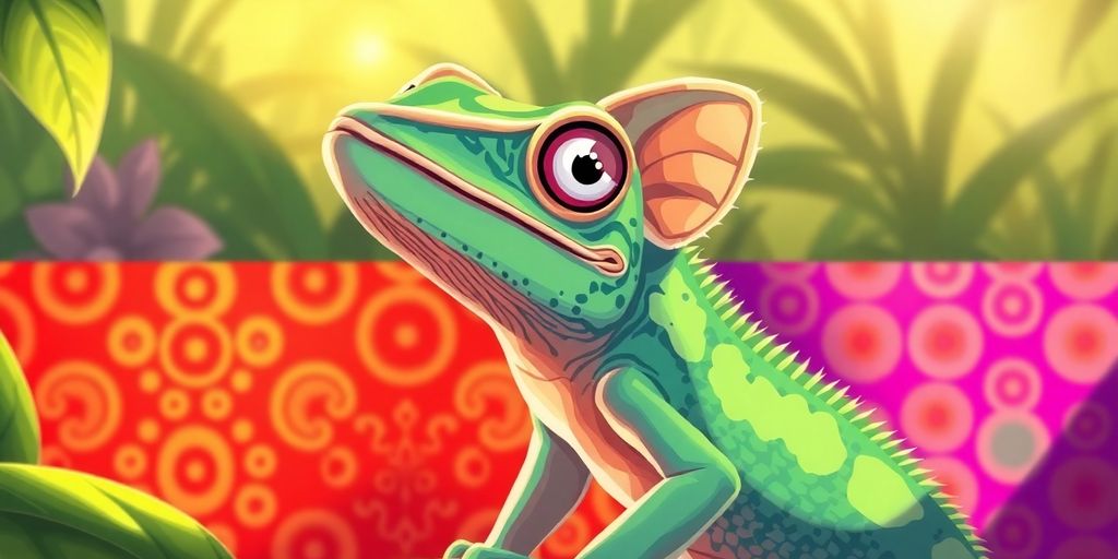 Chameleon blending with various backgrounds. 