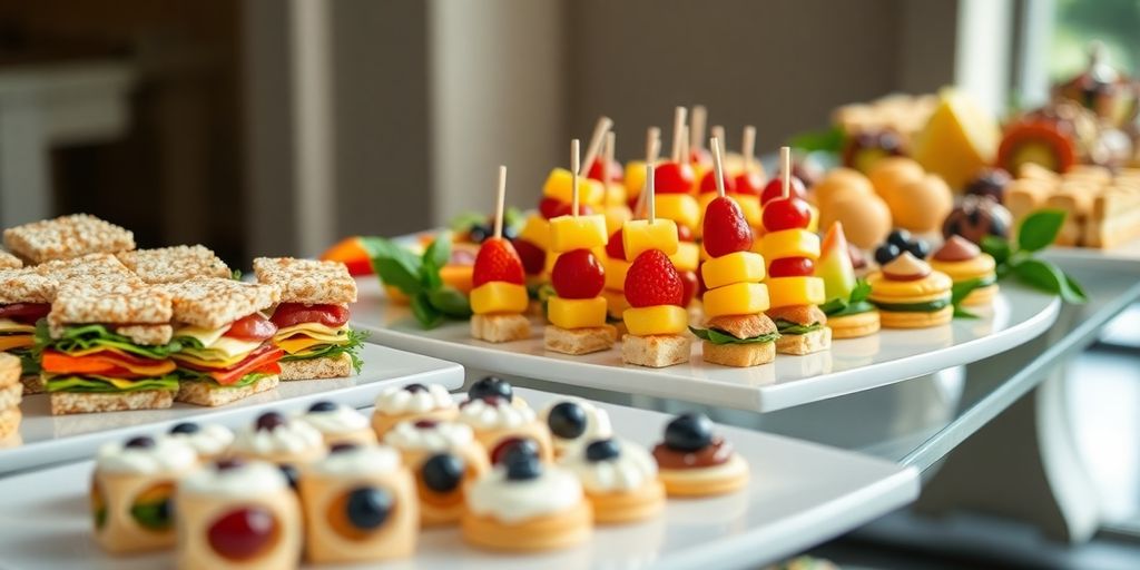 อาหารว่างจัดเบรคหลากหลายชนิดบนโต๊ะ