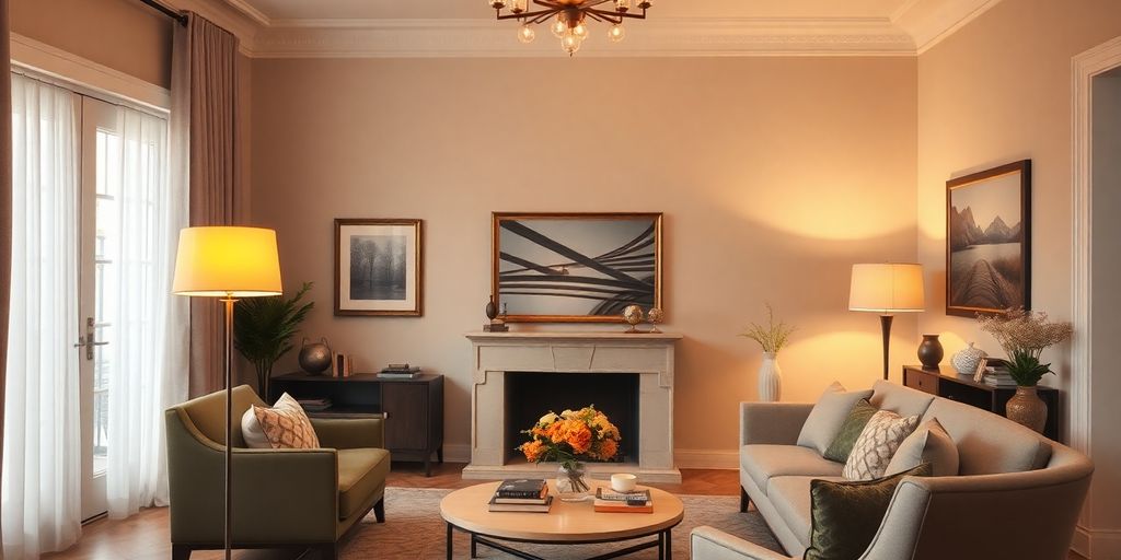 Stylish floor lamp in a modern living room.