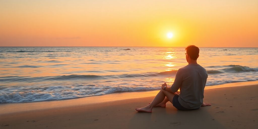 Person peacefully watching an ocean sunset