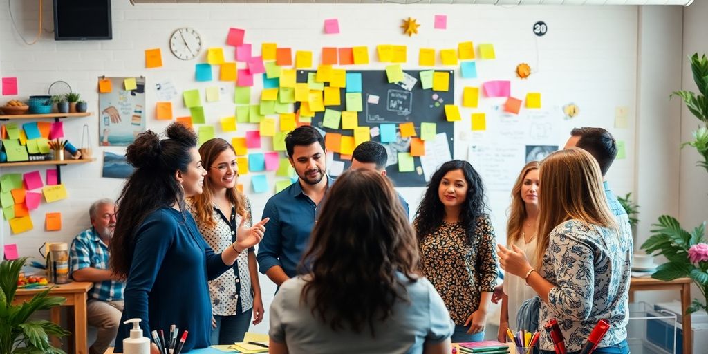 A creative brainstorming session with diverse individuals.