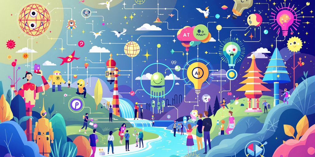 Colorful AI models in a digital landscape.