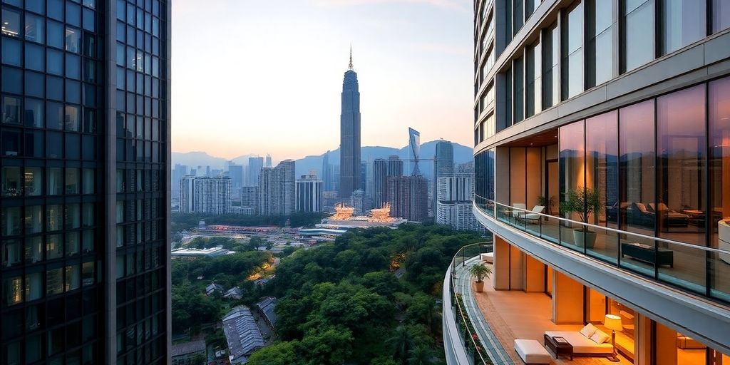 Luxurious St. Regis Shenzhen against a vibrant city skyline.