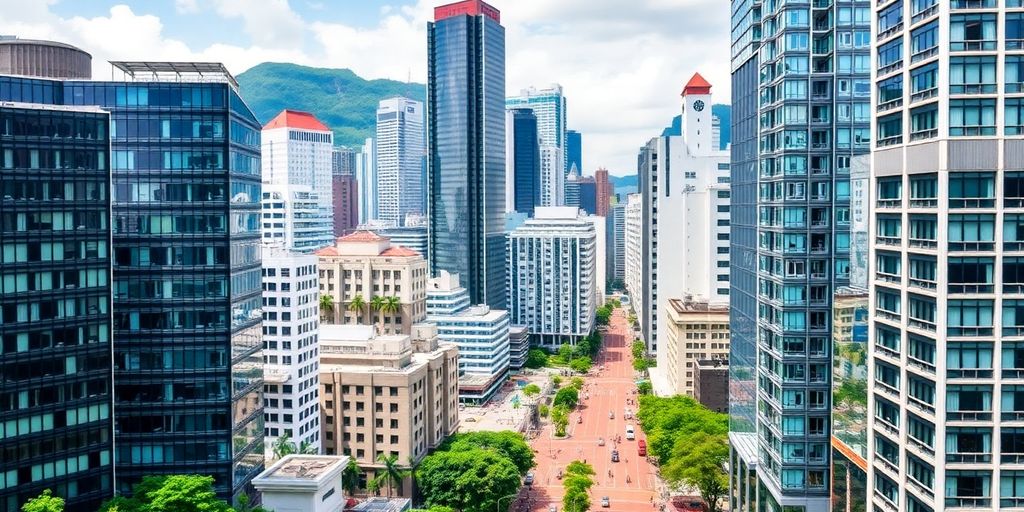 Hong Kong office buildings in a busy urban landscape.