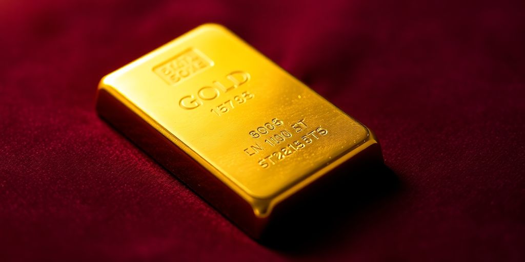 Un lingot d'or sur un tissu en velours.