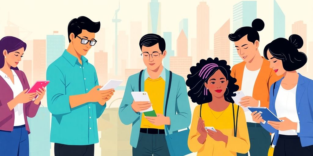 People using devices for decentralized payments in a city.