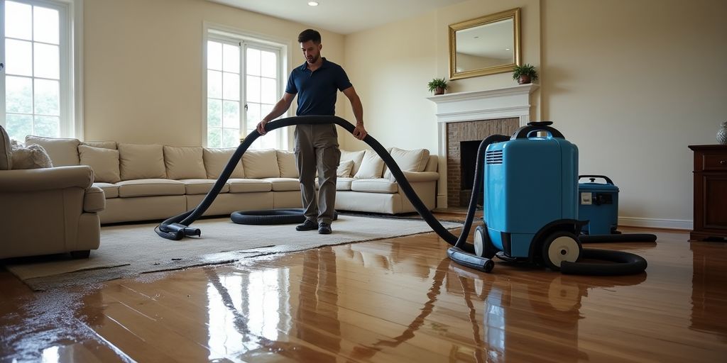 Professional extracting water with a wet vacuum.
