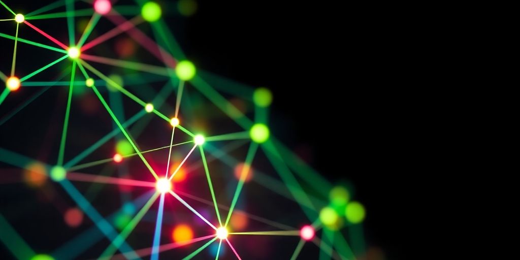 Close-up of interconnected nodes in a blockchain network.