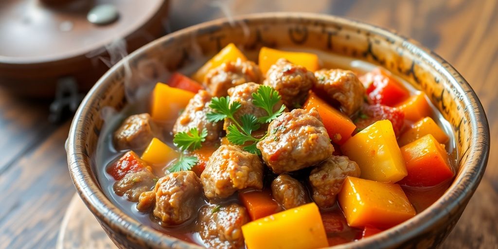 Hearty, affordable meal with vegetables and meat.