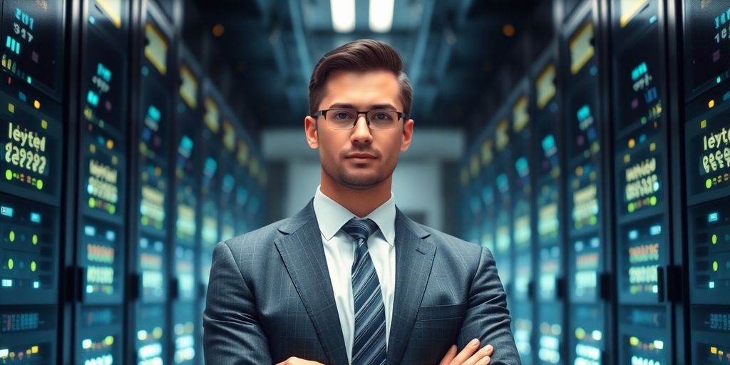 Manager in a data center, illustrative image.
