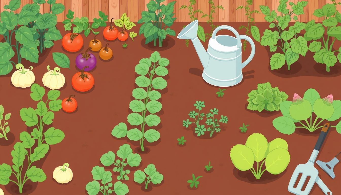 Illustrative garden with vegetables and herbs