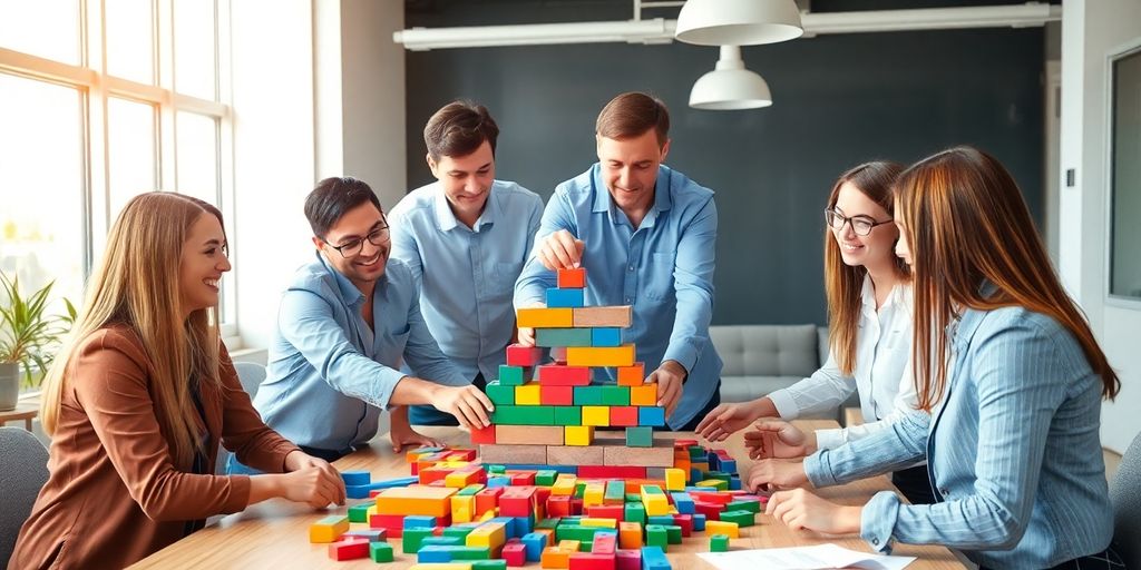 Diverse business team building a strong foundation.