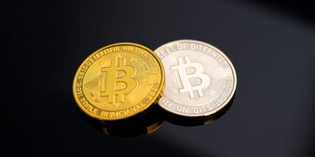 Two contrasting coins, one gold, one silver, on a dark table.