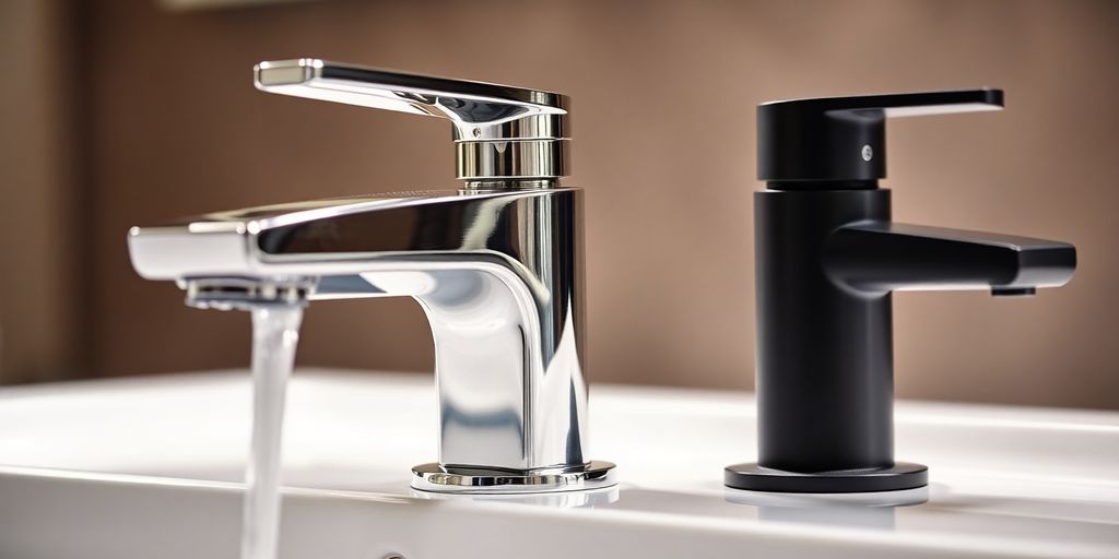 Luxury chrome and black bathroom taps.