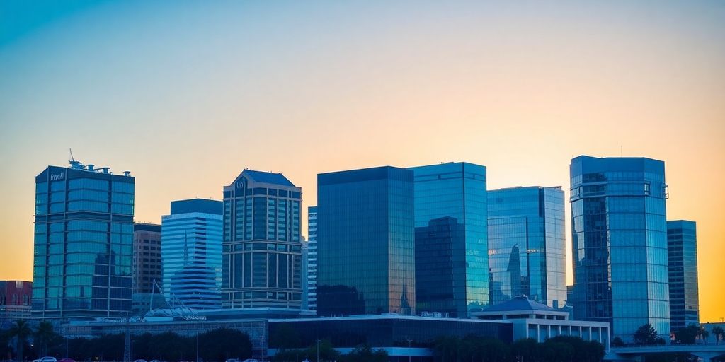 Jacksonville skyline with modern office buildings.