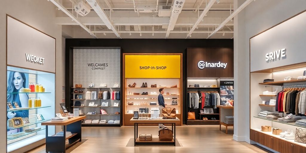 Retail store interior with branded sections.