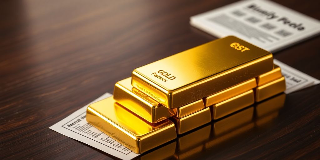 Lingots d'or empilés avec des documents