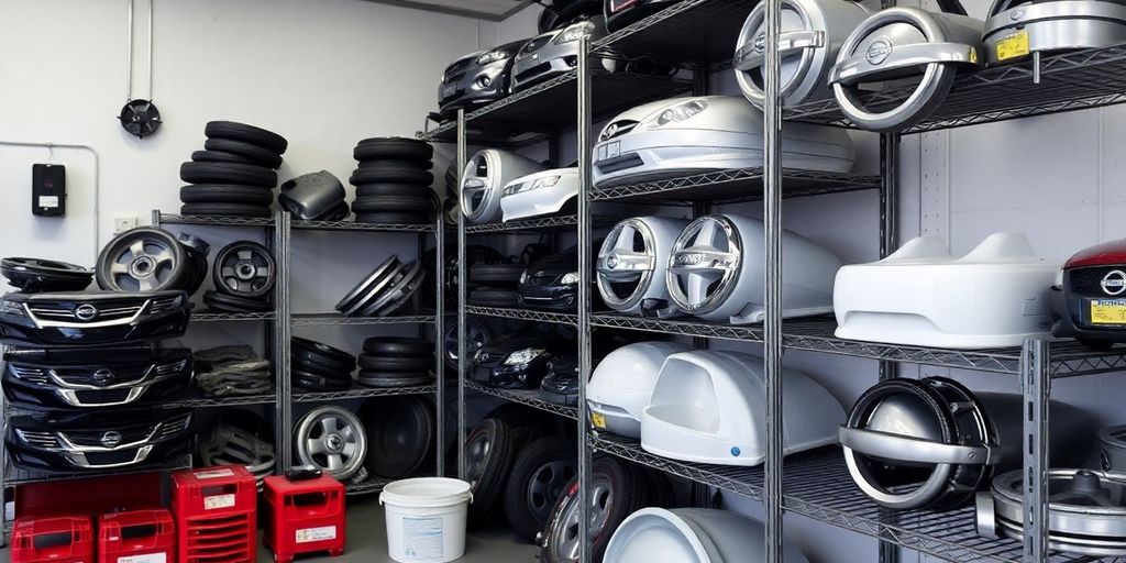 Nissan car parts and spares at a wrecking yard.