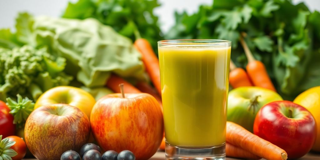 Colorful fruits and vegetables for healthy juice recipes.