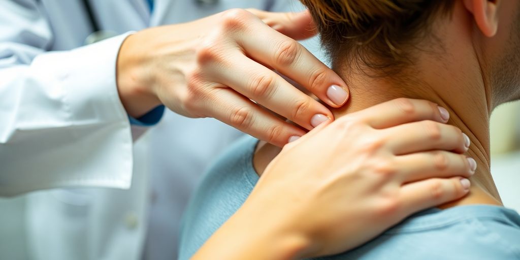 Chiropractor adjusting patient's back.