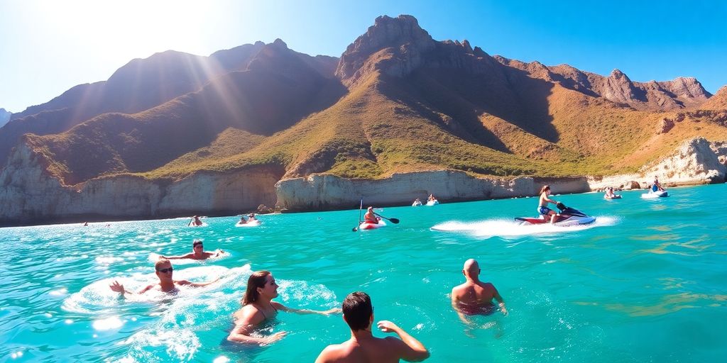 People enjoying various water activities in Cabo.