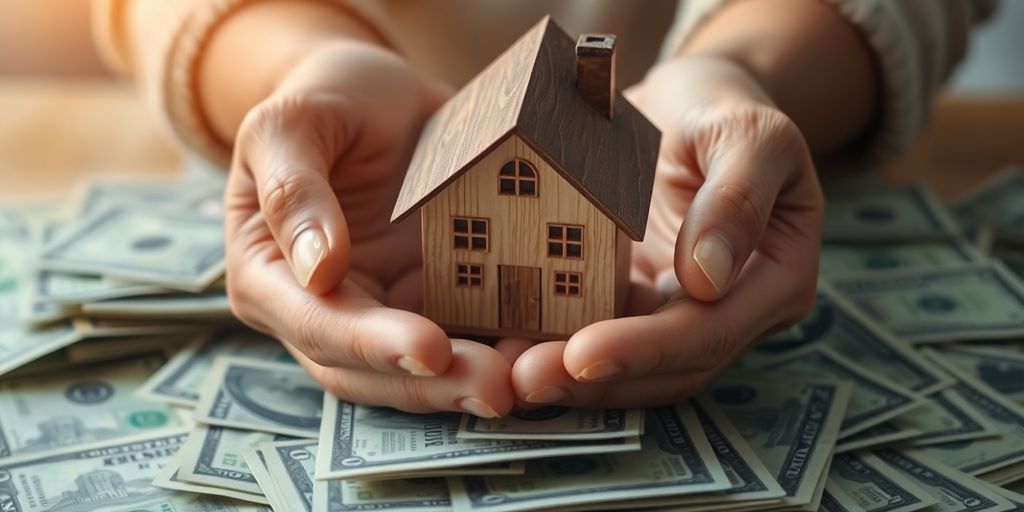 Person holding money and a small house.