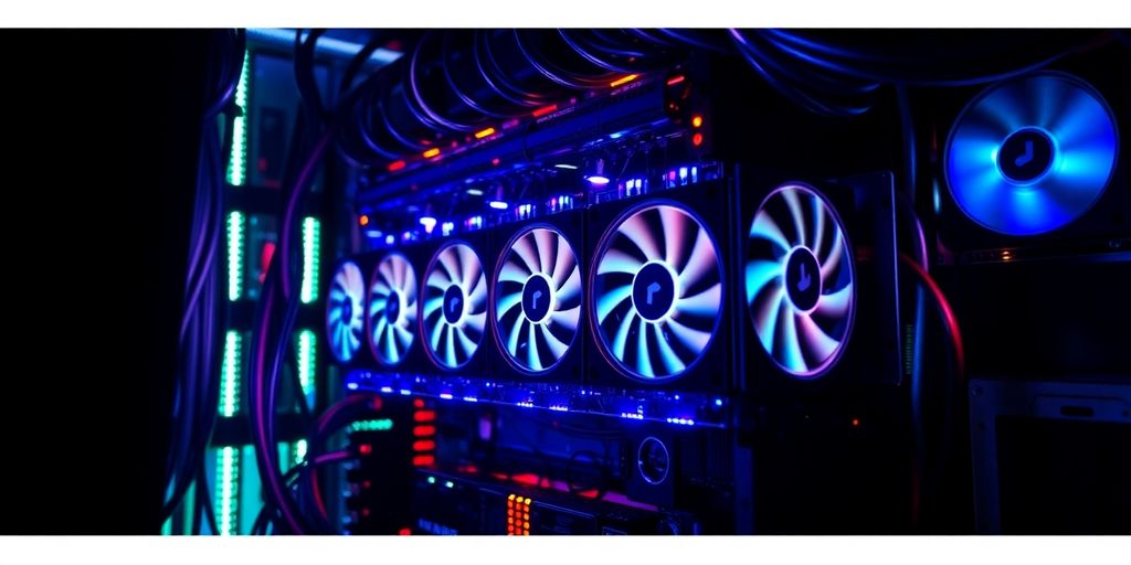 Dogecoin Mining Profits – Is It Still Worth It? 4 High-performance mining rig with GPUs and cooling fans.