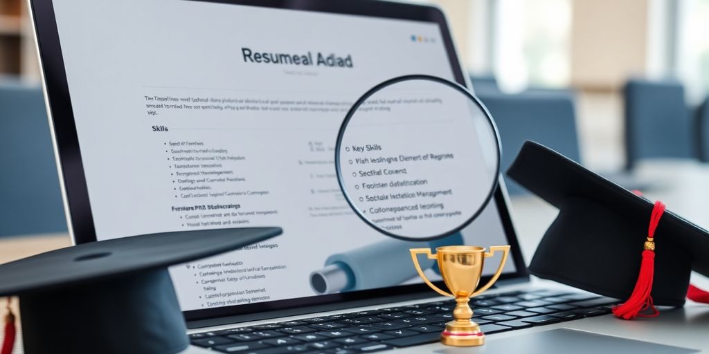 Resume on laptop, career success.