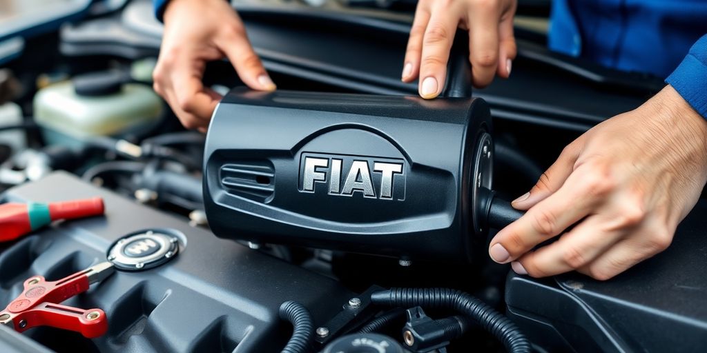 Fiat car being repaired with spare parts.