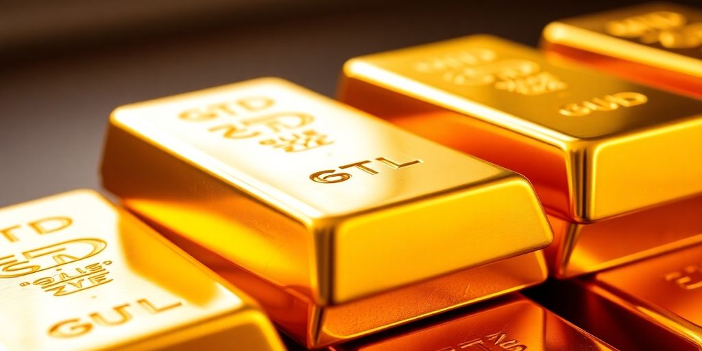 Des barres d'or brillantes empilées de manière soignée.
