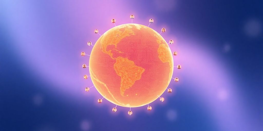 Community globe with user icons.